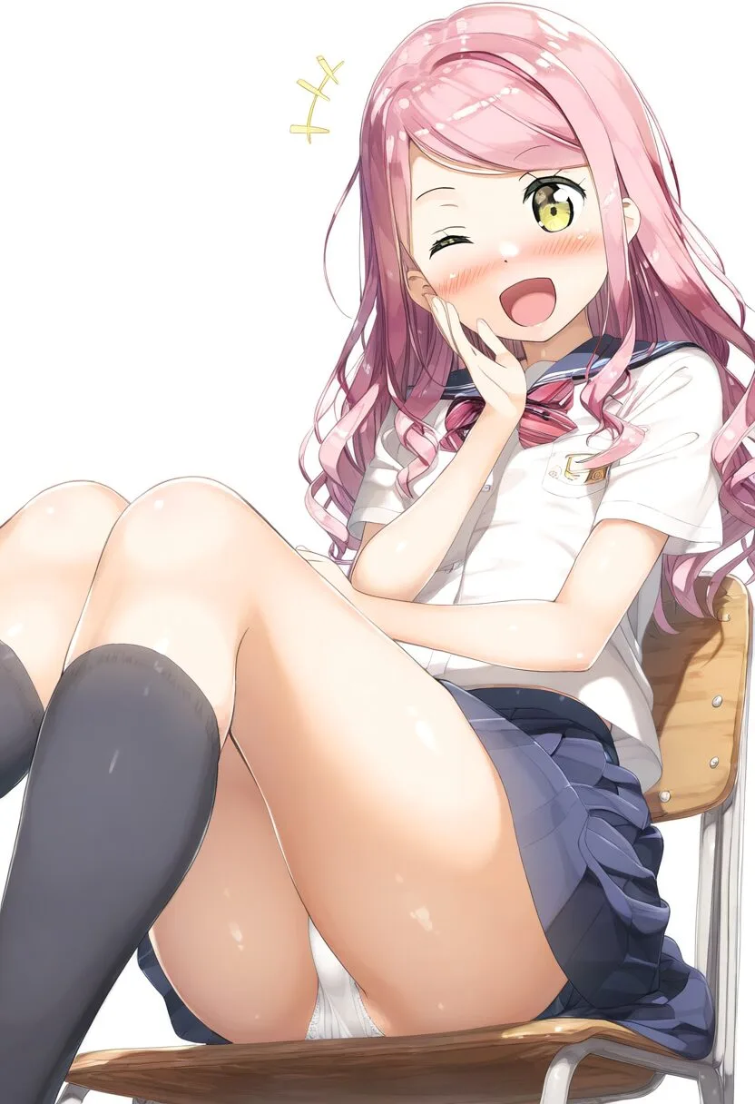 ピンクな髪の女子はパンツ見えちゃってる