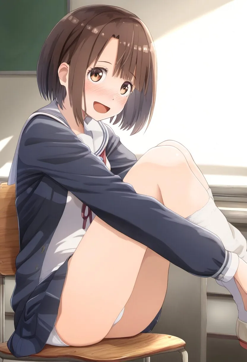 丸見えな茶髪ショート女子