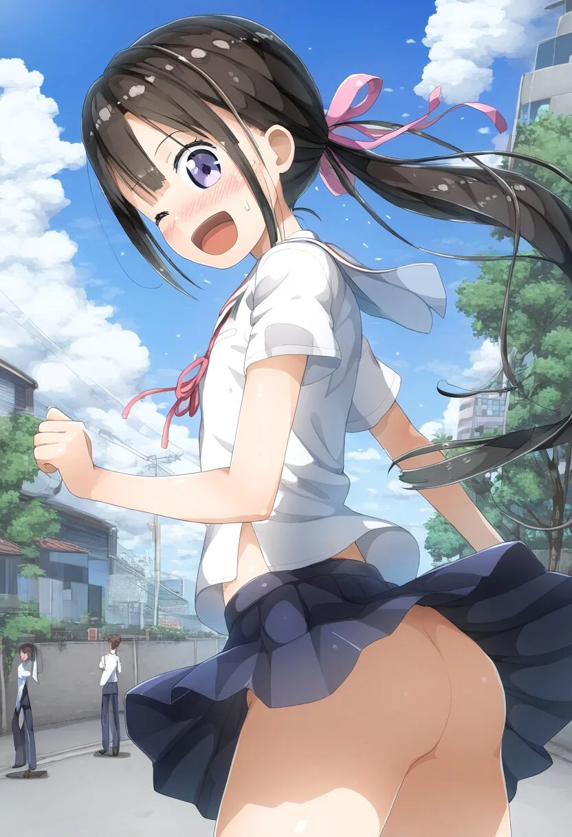 お尻丸見えなポニテ女子