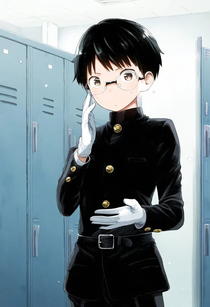 学生服を着ている元気なメガネ系女子