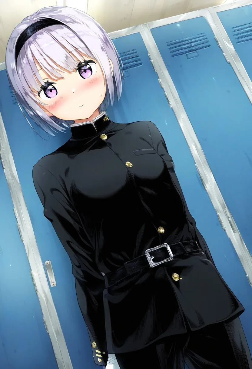 学生服を着ている銀髪ショートの女子