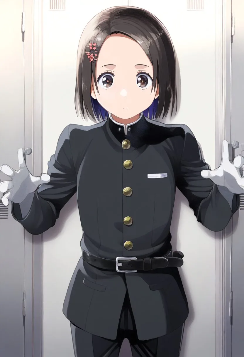 男装している黒髪ぱっつんな女の子