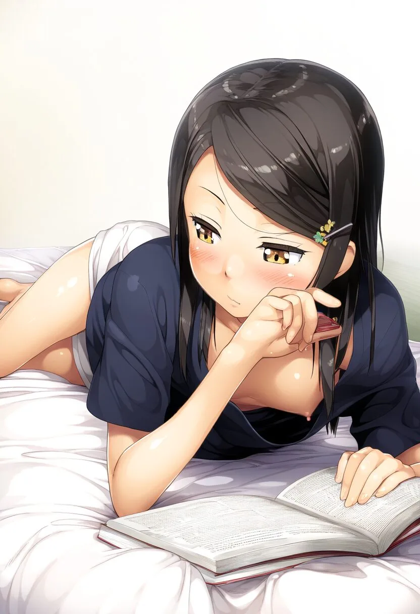 読書中の黒髪のお嬢