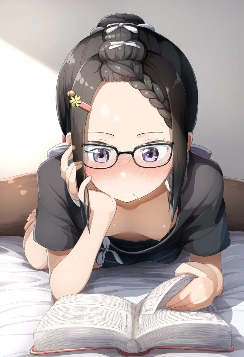 黒髪ロングメガネ女子は本を読む