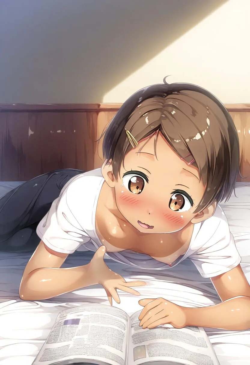 本を読んでいる茶髪元気女子