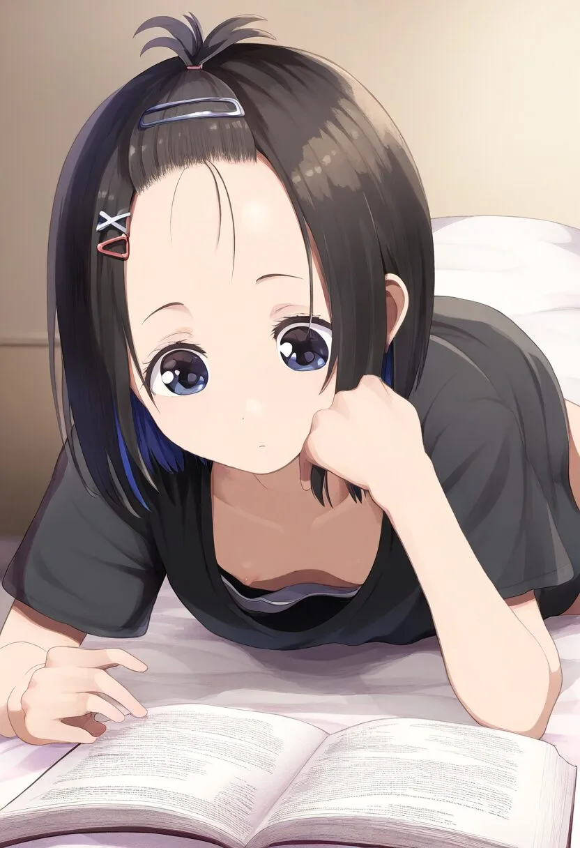 本を読む黒髪ぱっつんな女の子