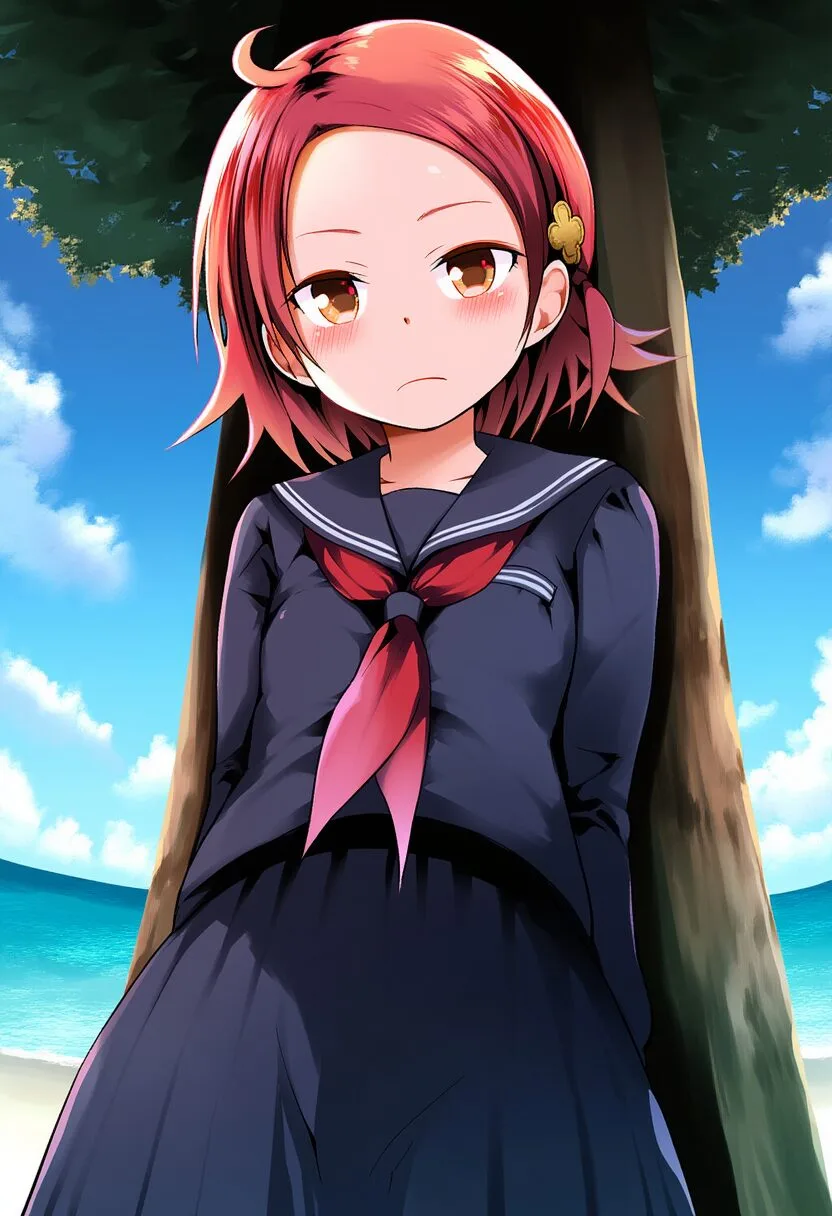 海辺の赤髪の少女