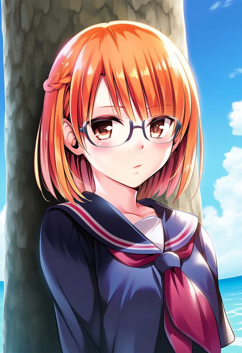 オレンジ髪の女子は海辺に立つ
