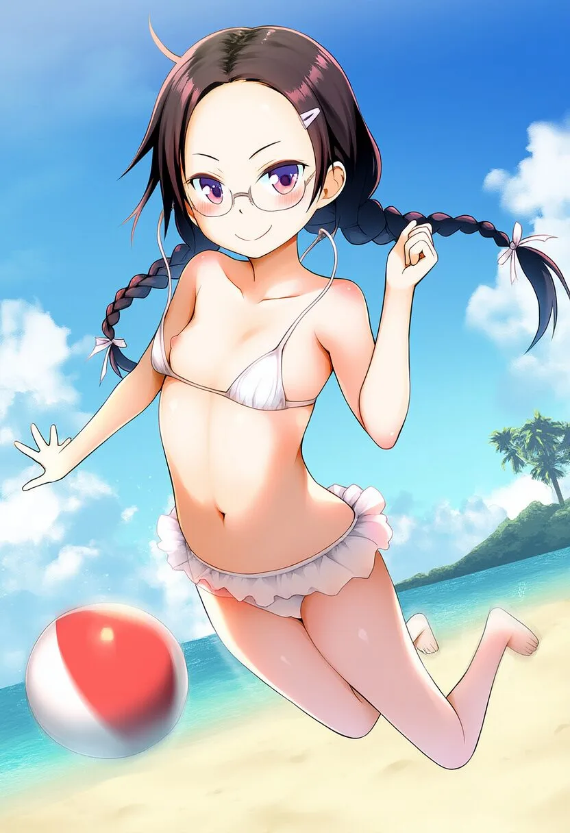 ビーチバレー中のメガネ女子