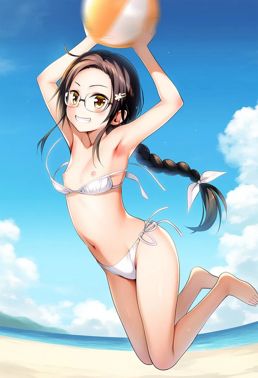 ビーチバレー中の眼鏡っ子
