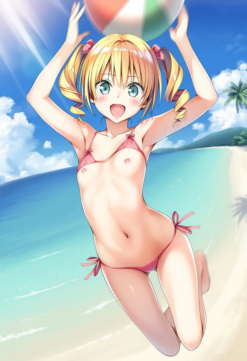 ポロリしちゃってる金髪ツインテ女子