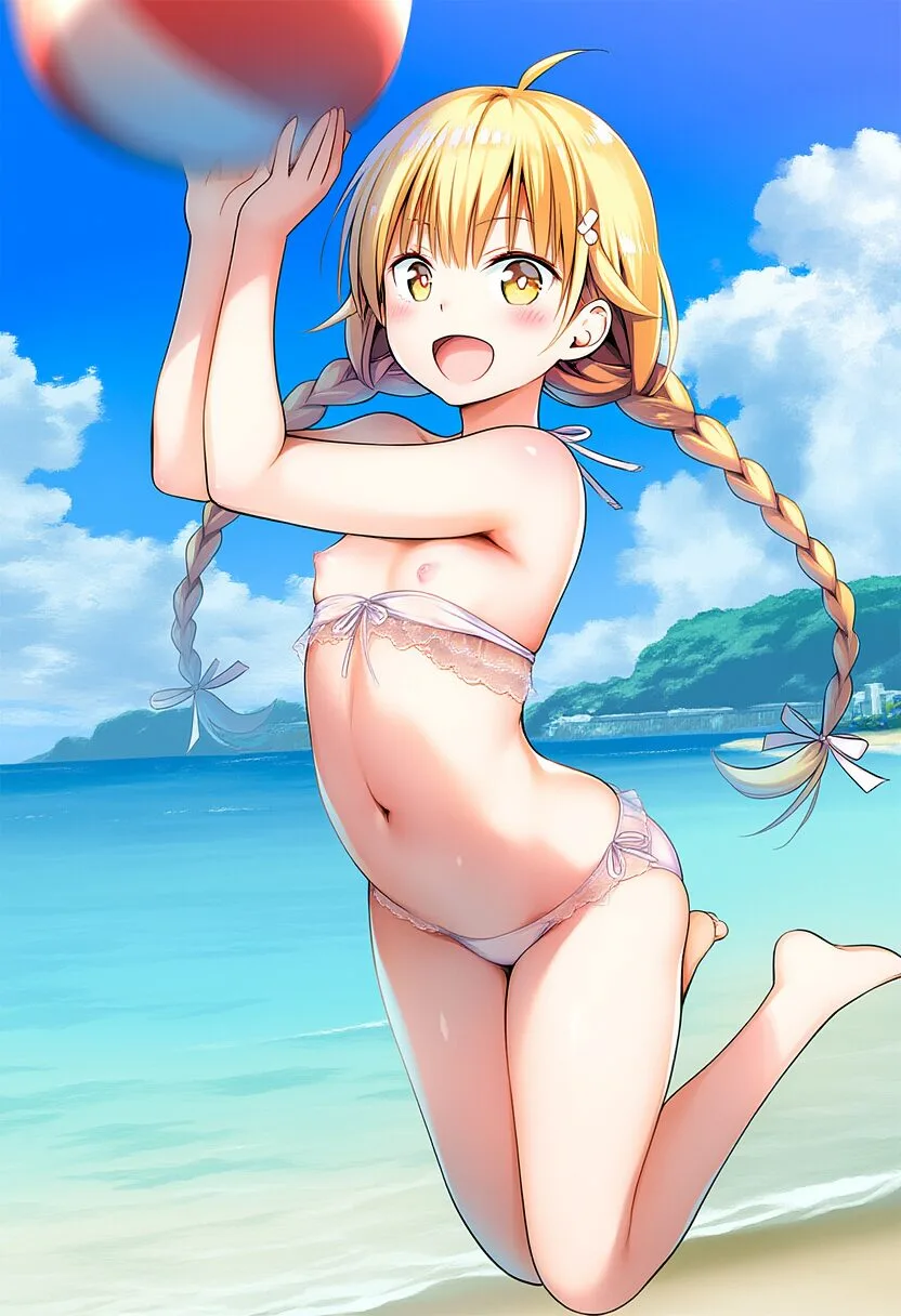 金髪ロングガールはポロリに気づかない