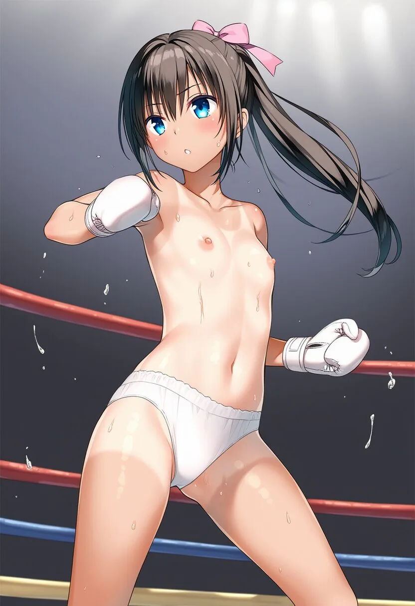 ポニテ女子はトップレスでボクシング。