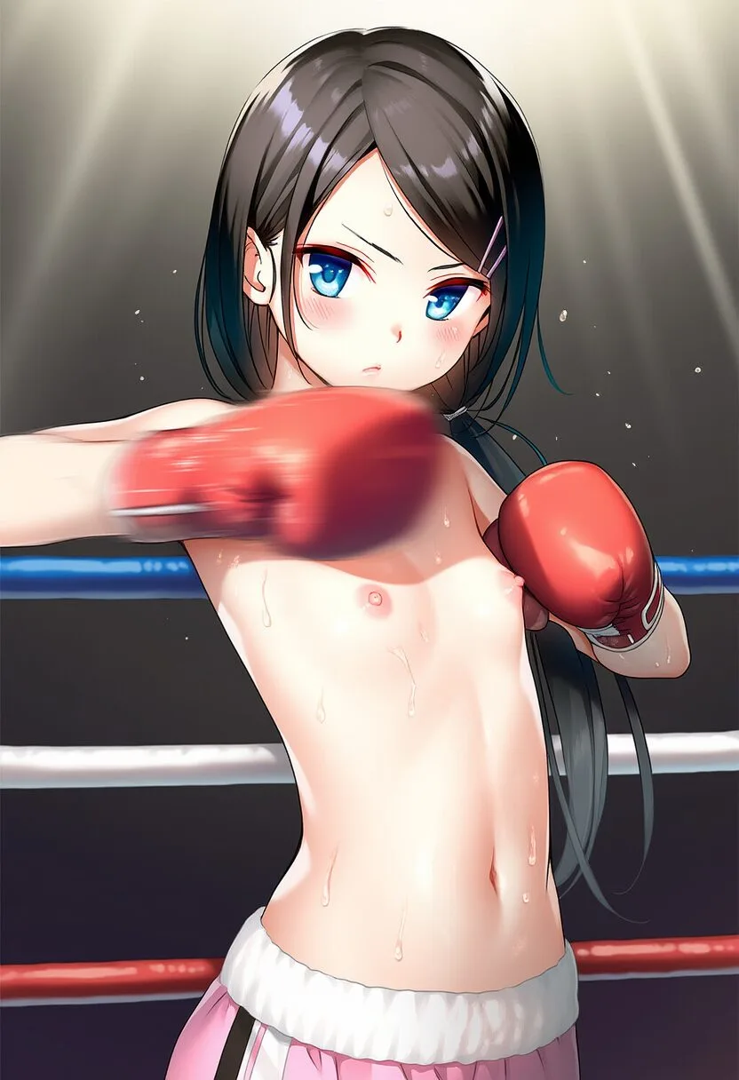 吊り目黒髪のお嬢様はトップレスでボクシング。