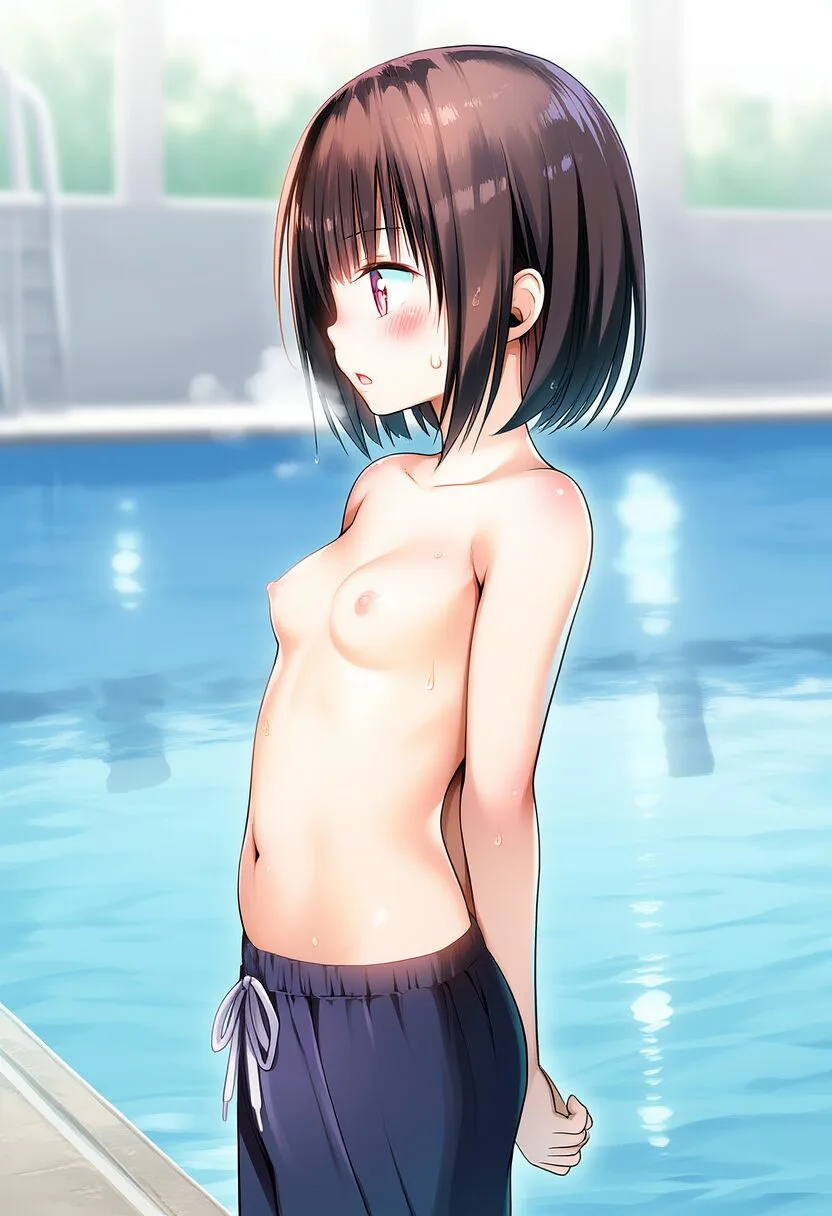 トップレスなショートボブな茶髪の女の子