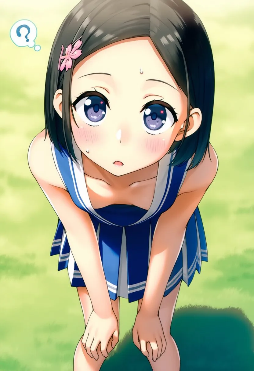 ぱっつん黒髪女子チアリーダーはおっぱい見えてるのに気づかない