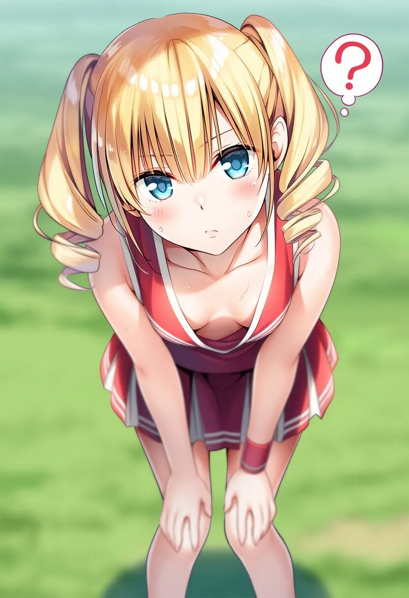 チアリーダーでポロリしちゃったツインテ金髪女子