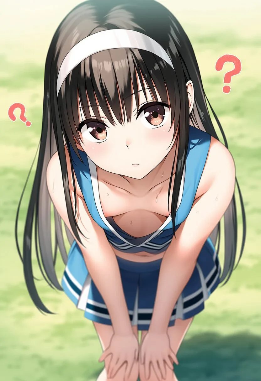 乳見えてるのに気づかない黒髪ヘアバンド女子