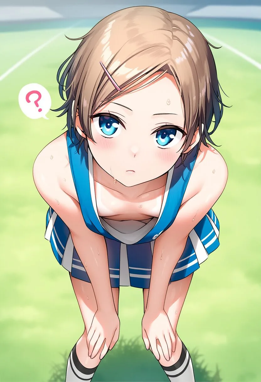 短髪茶髪女の子チアリーダーは乳見えてる