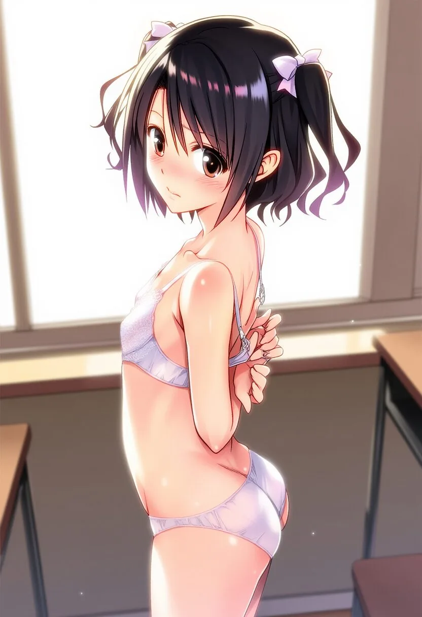 ブラからちょっと見える黒髪女子の乳首
