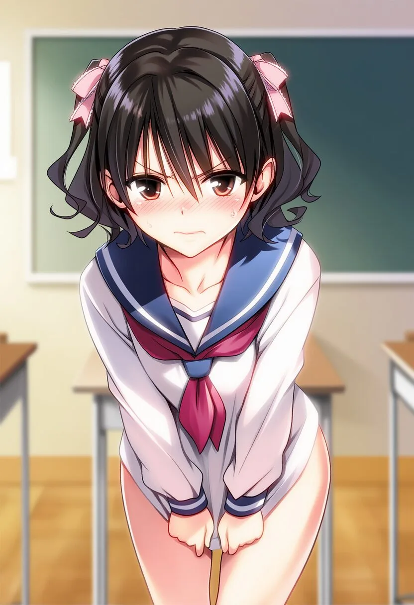 黒髪女子は見えそうで、見えない。
