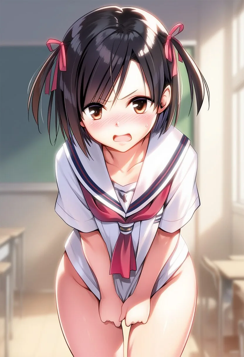 黒髪女子は見えそうで、見えない。
