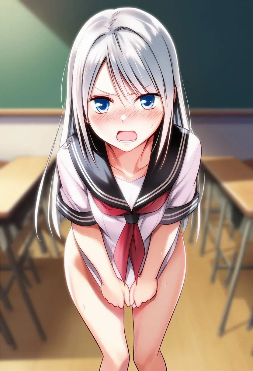 銀髪の女の子は見えそうで、見えない。