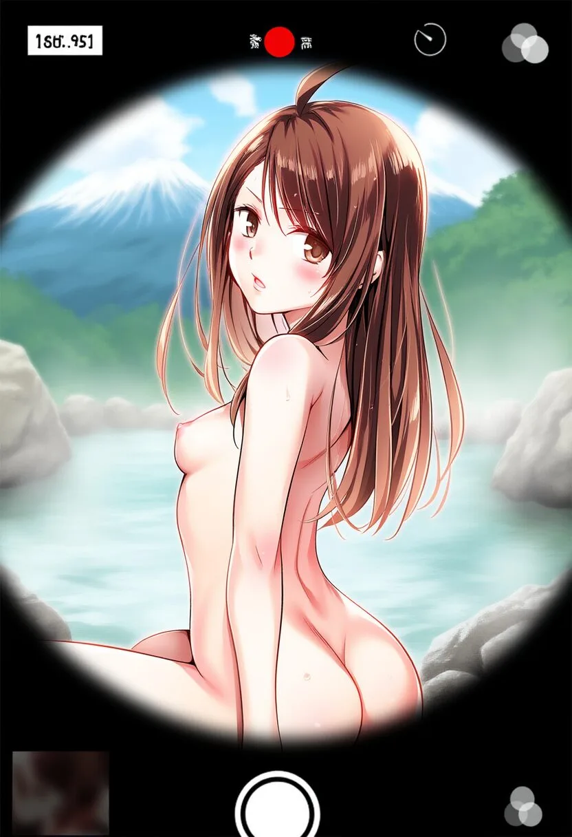 桐ヶ谷あおいは温泉で座っている