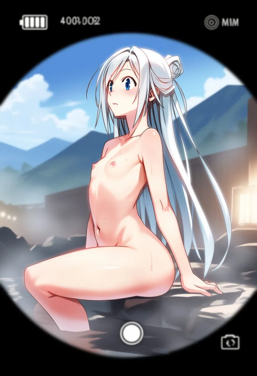 北の国から来た美女は温泉で座っている