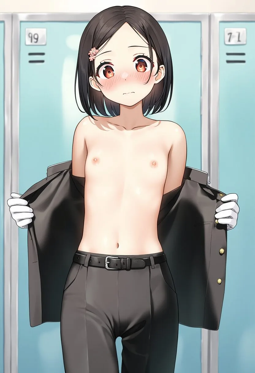 学ランを脱いでおっぱい見える黒髪ぱっつんな女の子