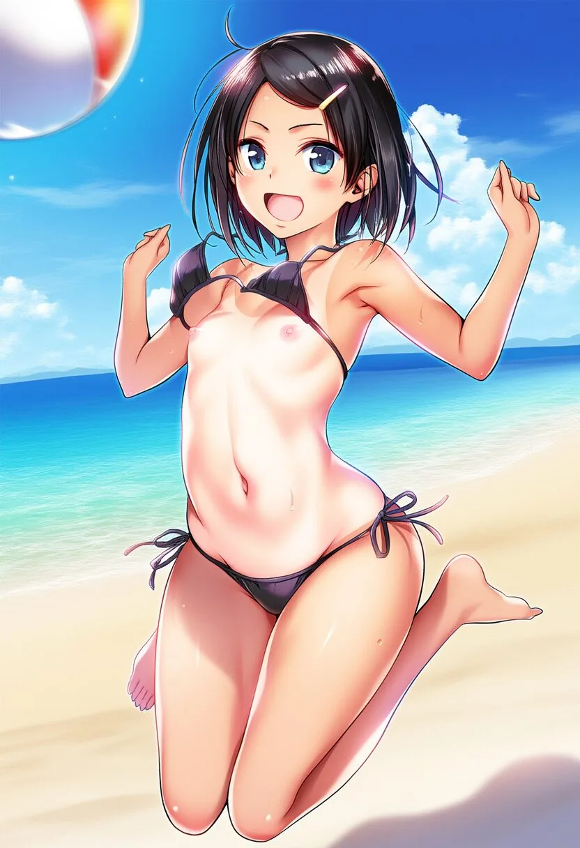 ビーチバレー中のスポーツ少女