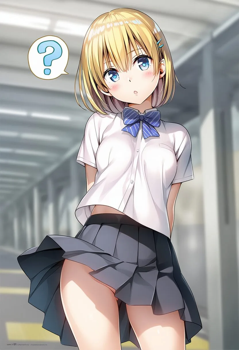 スカート捲れたらノーパンだったショート金髪女子