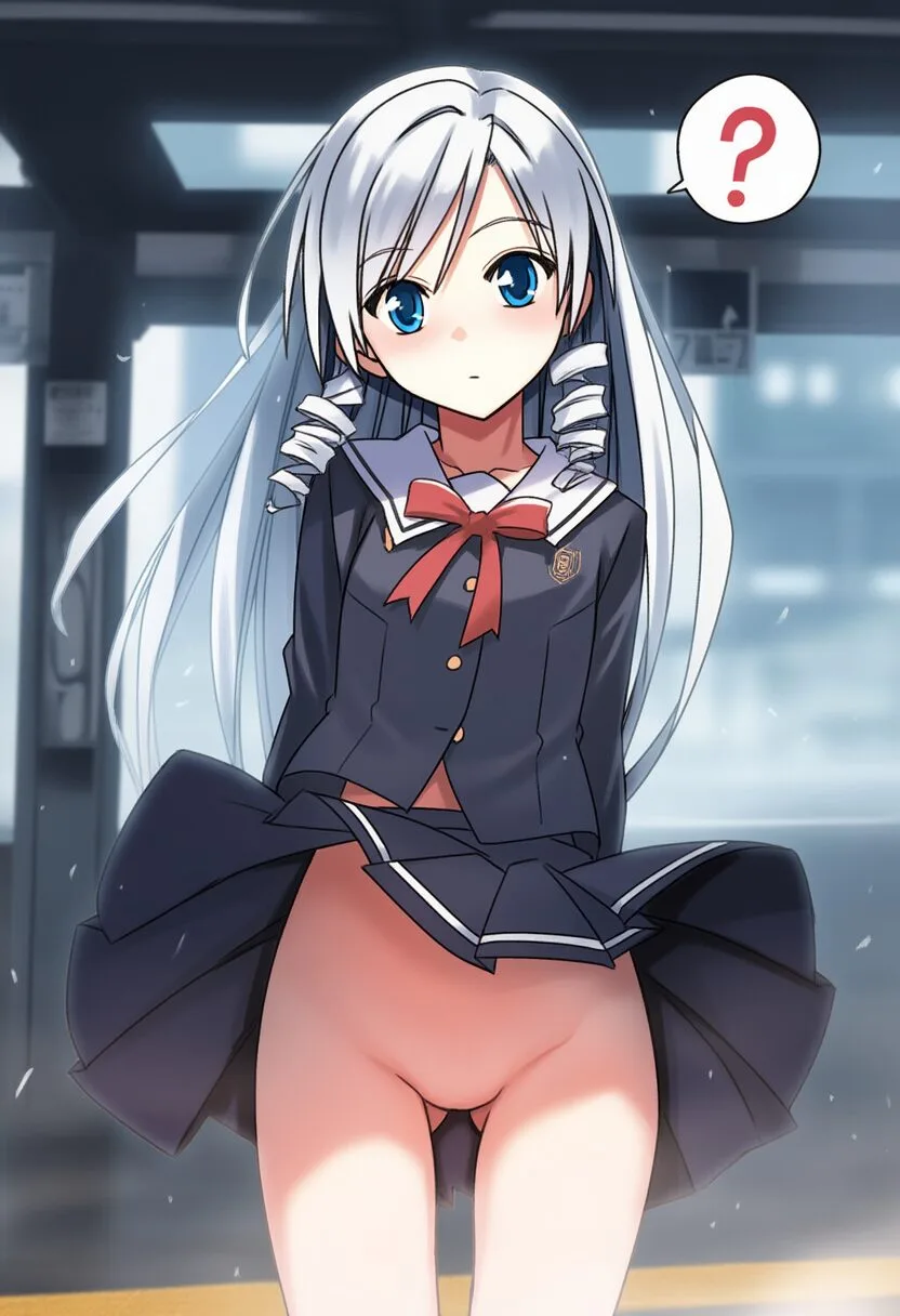 ノーパンなのに気づかない可愛い銀髪女子