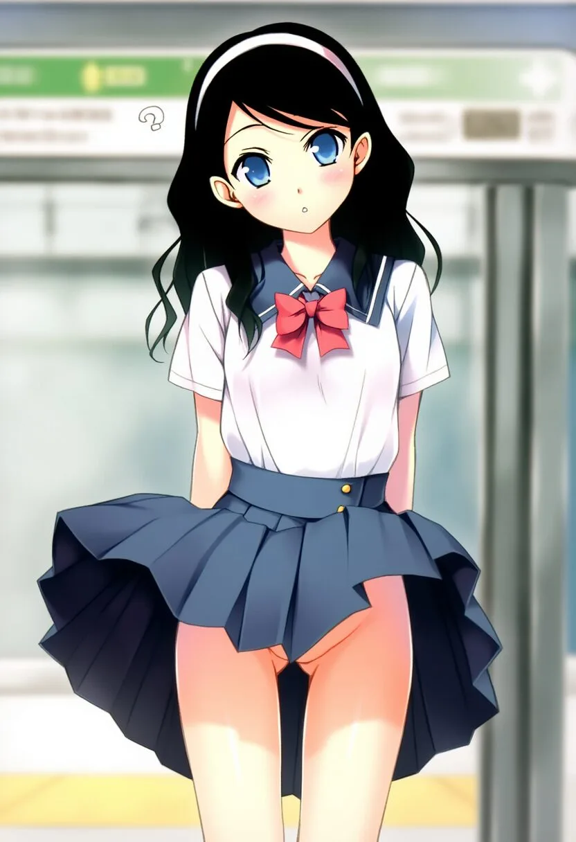あどけない女子は駅でスカート捲れ上がる