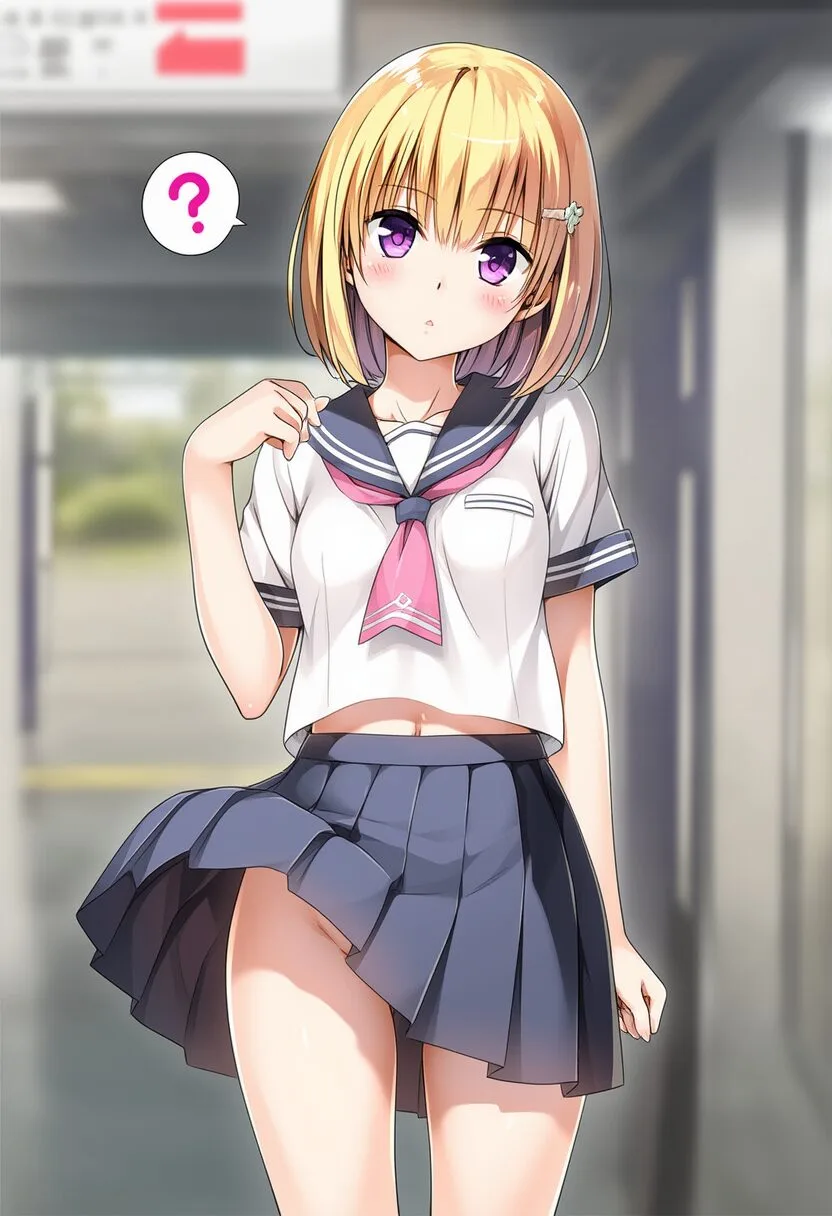 スカート捲れ上がる金髪女子