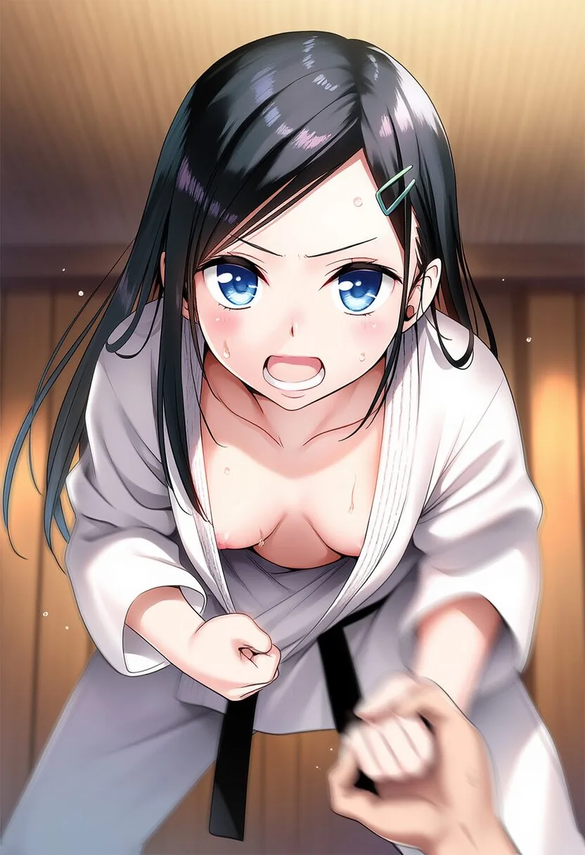 柔道中に胸ポロリなおでこ可愛い女子
