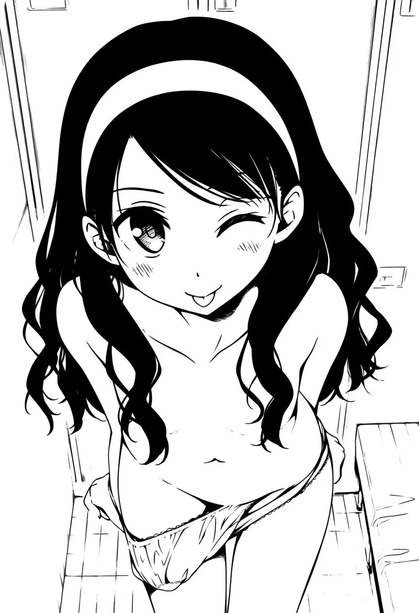 ヘアバンドの女子はイタズラな笑顔で脱いでる