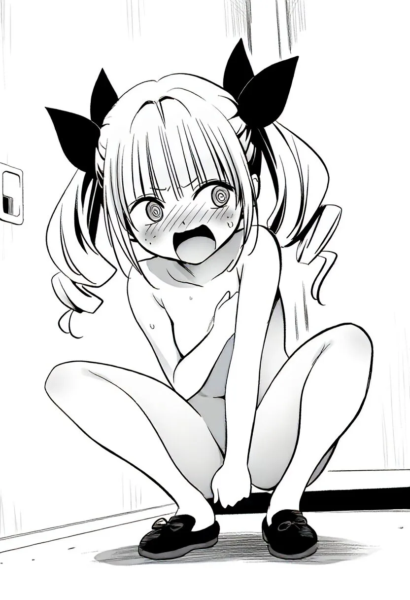 金髪ツインテール女子は恥ずかしくて座り込んでいる