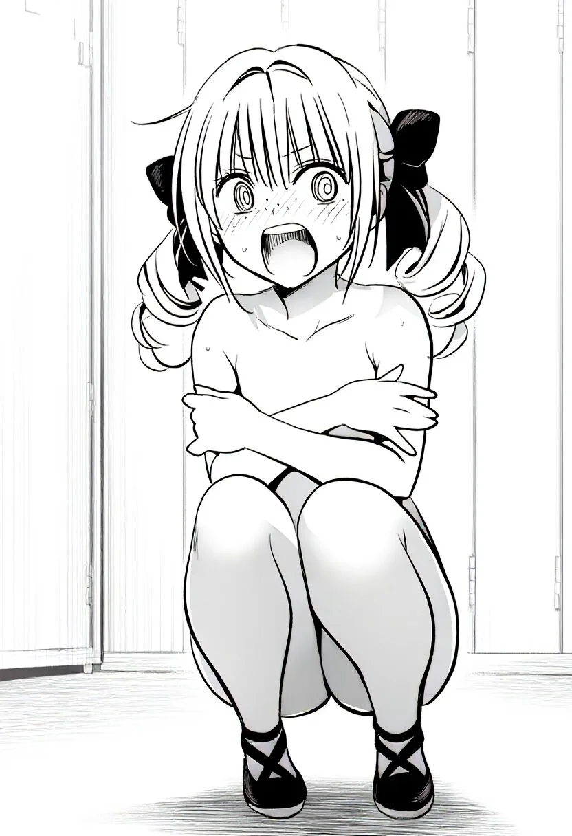 金髪ツインテール女子は恥ずかしくて座り込んでいる