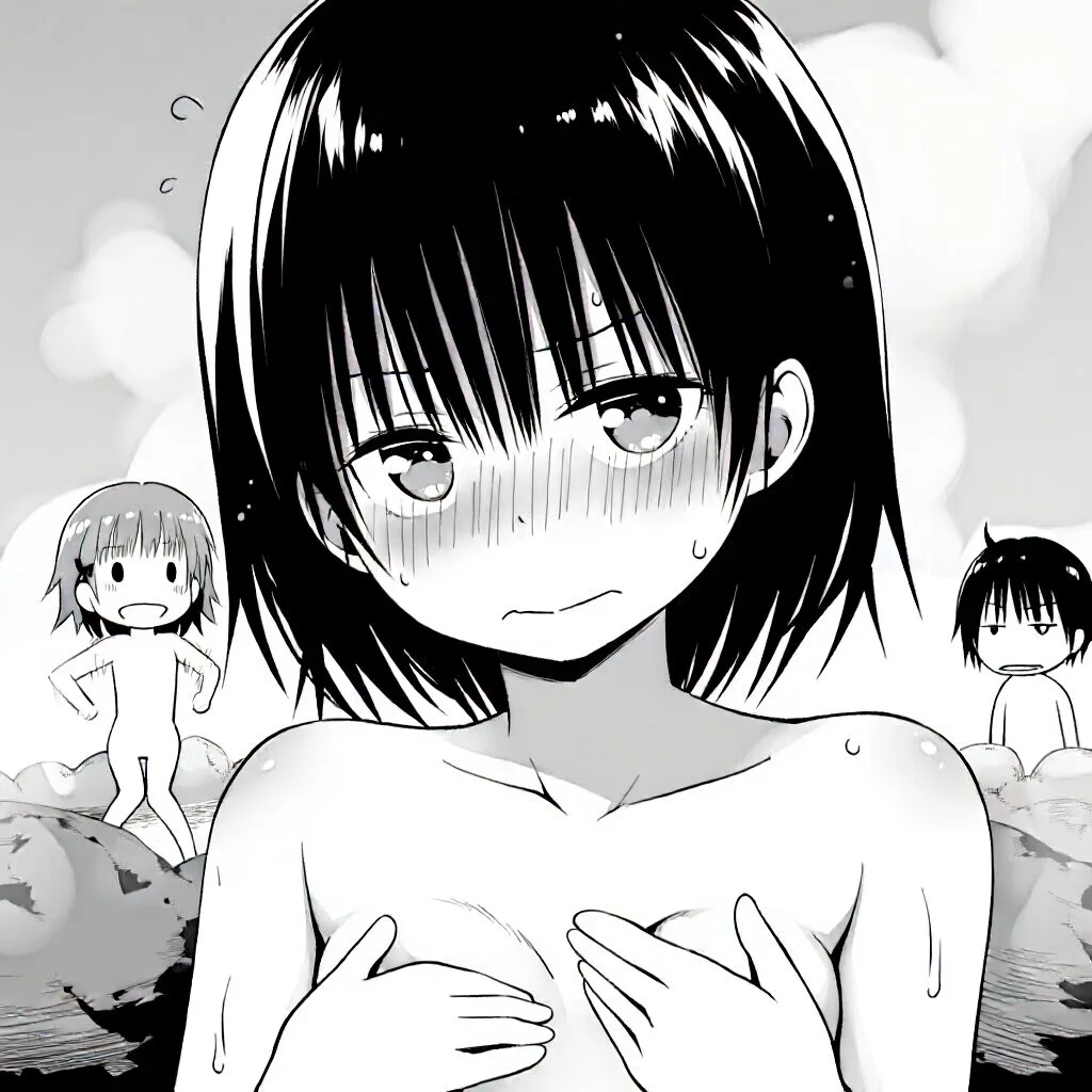 ショートボブな茶髪の女子は温泉で手ブラでジト目