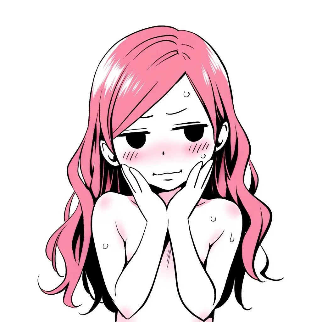 天パなピンク髪の女の子は温泉で手ブラでジト目