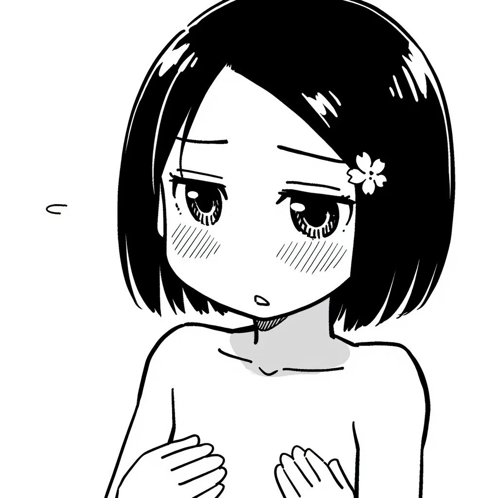ぱっつん黒髪委員長は温泉で手ブラでジト目