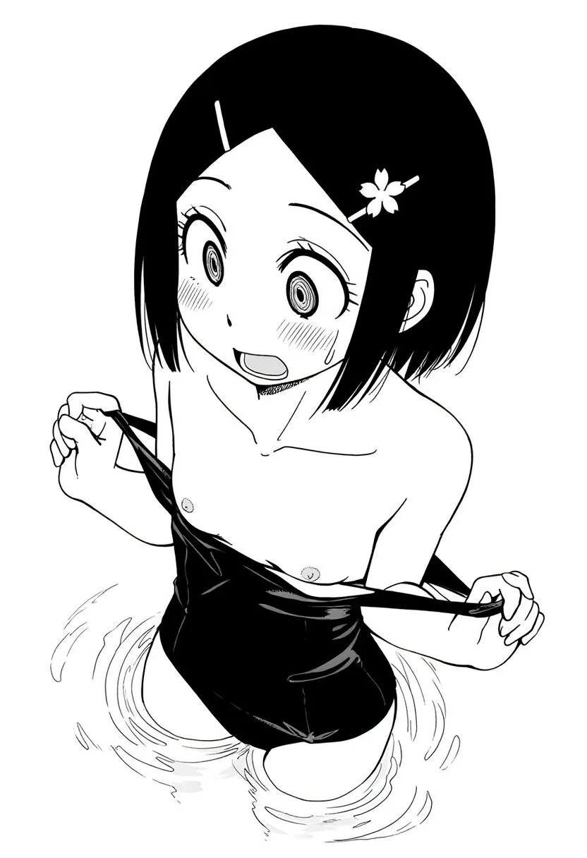 黒髪ぱっつん女子の水着が破れておっぱい丸見え