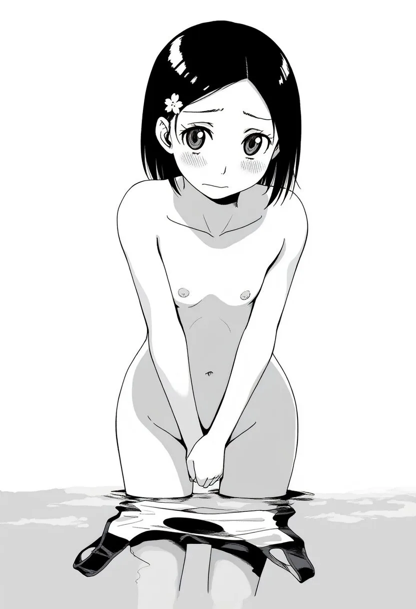 黒髪ぱっつんな女の子はプールで全裸になっちゃった