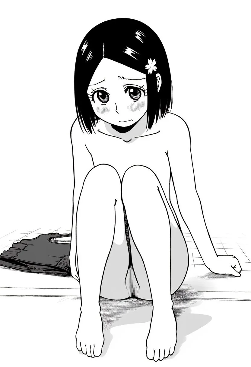 黒髪ぱっつん女子は水着が脱げて防御している