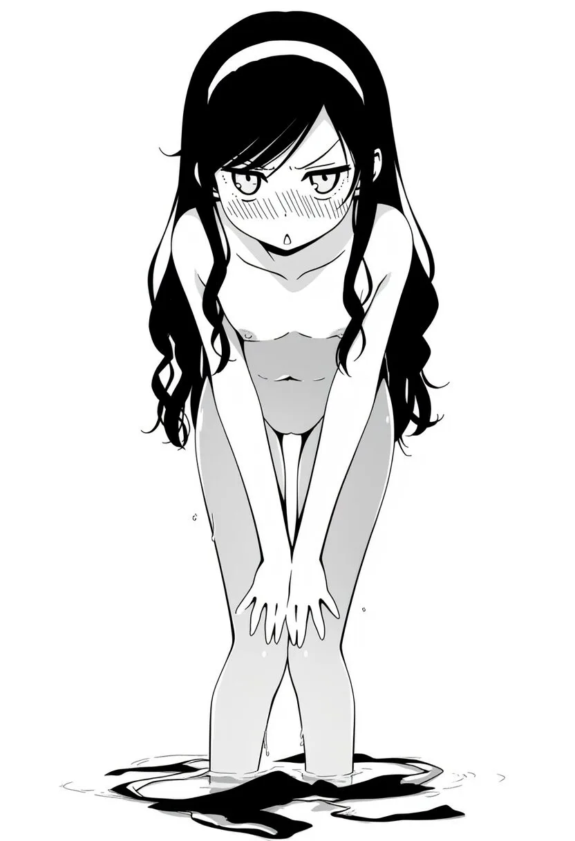 あどけない女の子はプールでジト目で全裸