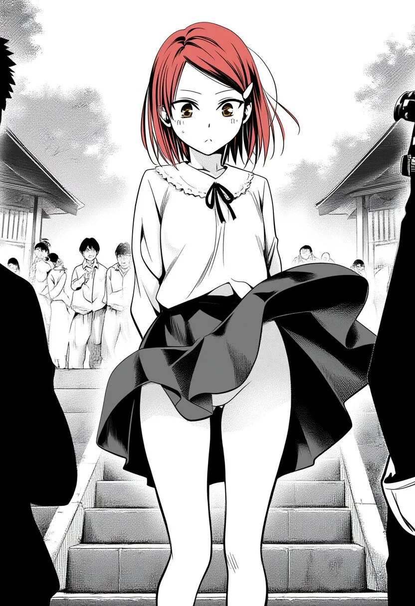 赤髪女子はノーパンで撮影されている