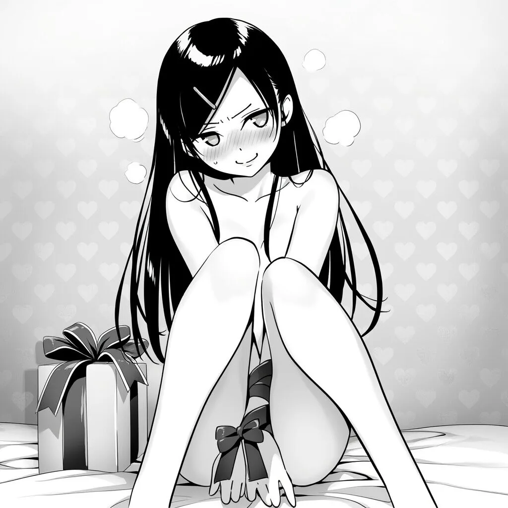 黒髪ロングのお嬢様は体にリボンを巻いている