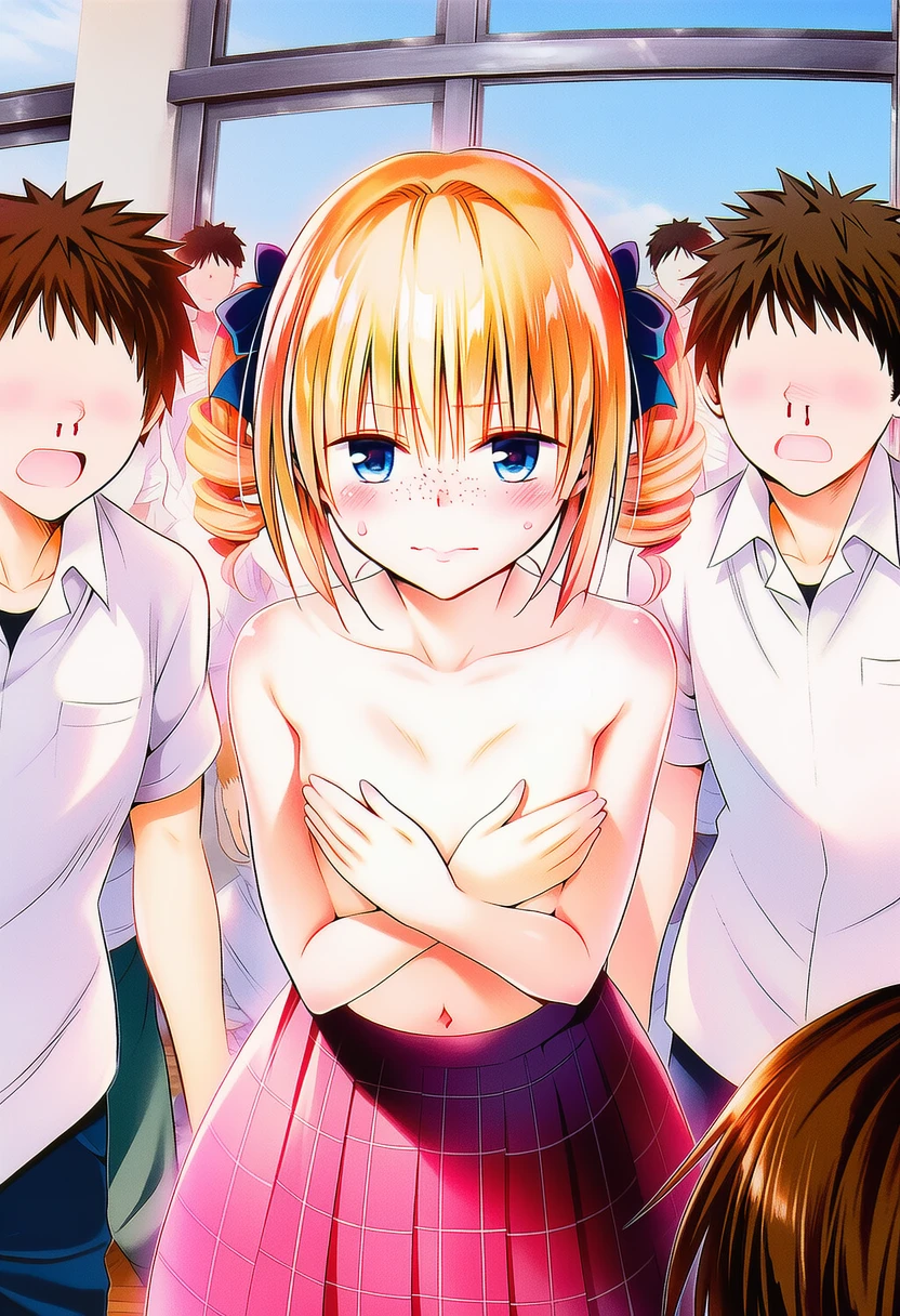 朝凪くるり: classroom, {{{{topless}}}}, cross her hands on her chests, s