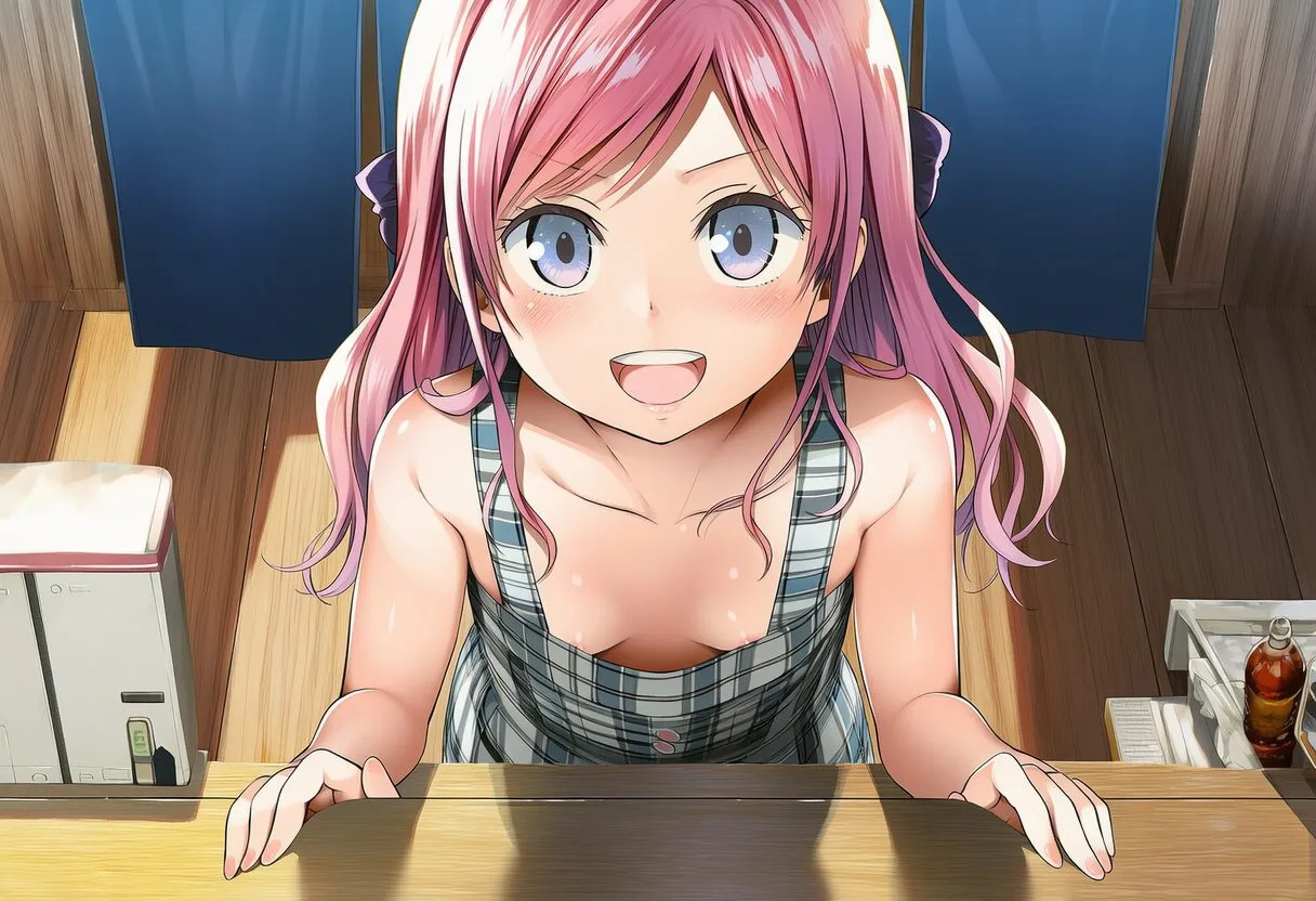 明日香あまね: a girl, leaning forward, opened mouth, close to her face, sm